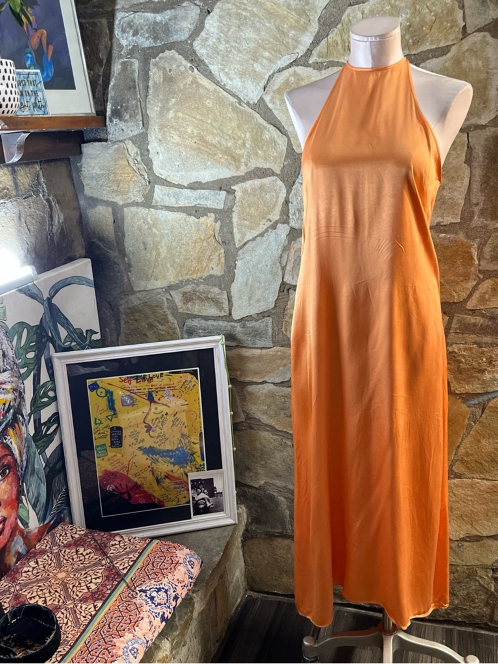Orange Halter Maxi Dress | Open Back Tie | Minimalist Resort Style